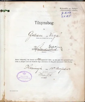 Forsiden af VEGAs tilsynsbog fra 1919.